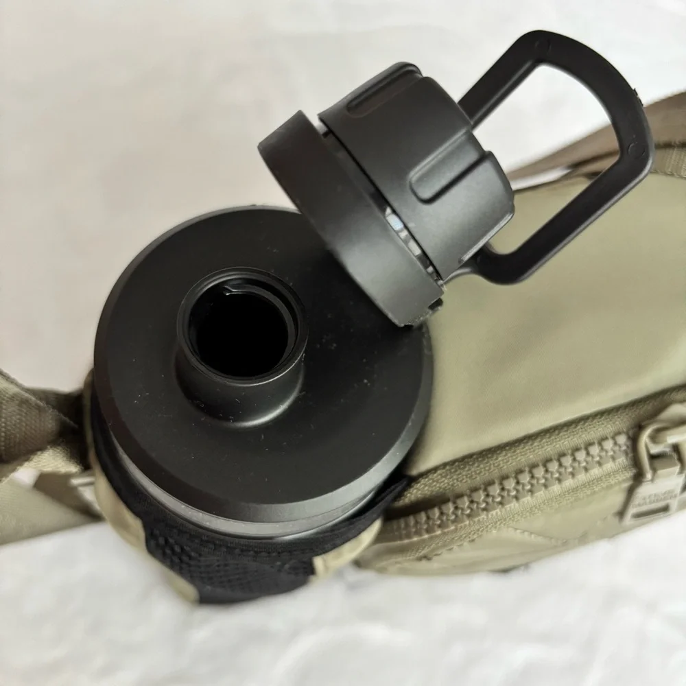 STEVE MADDEN Bavia Olive Green Quilted Crossbody Bag with Attached Water Bottle